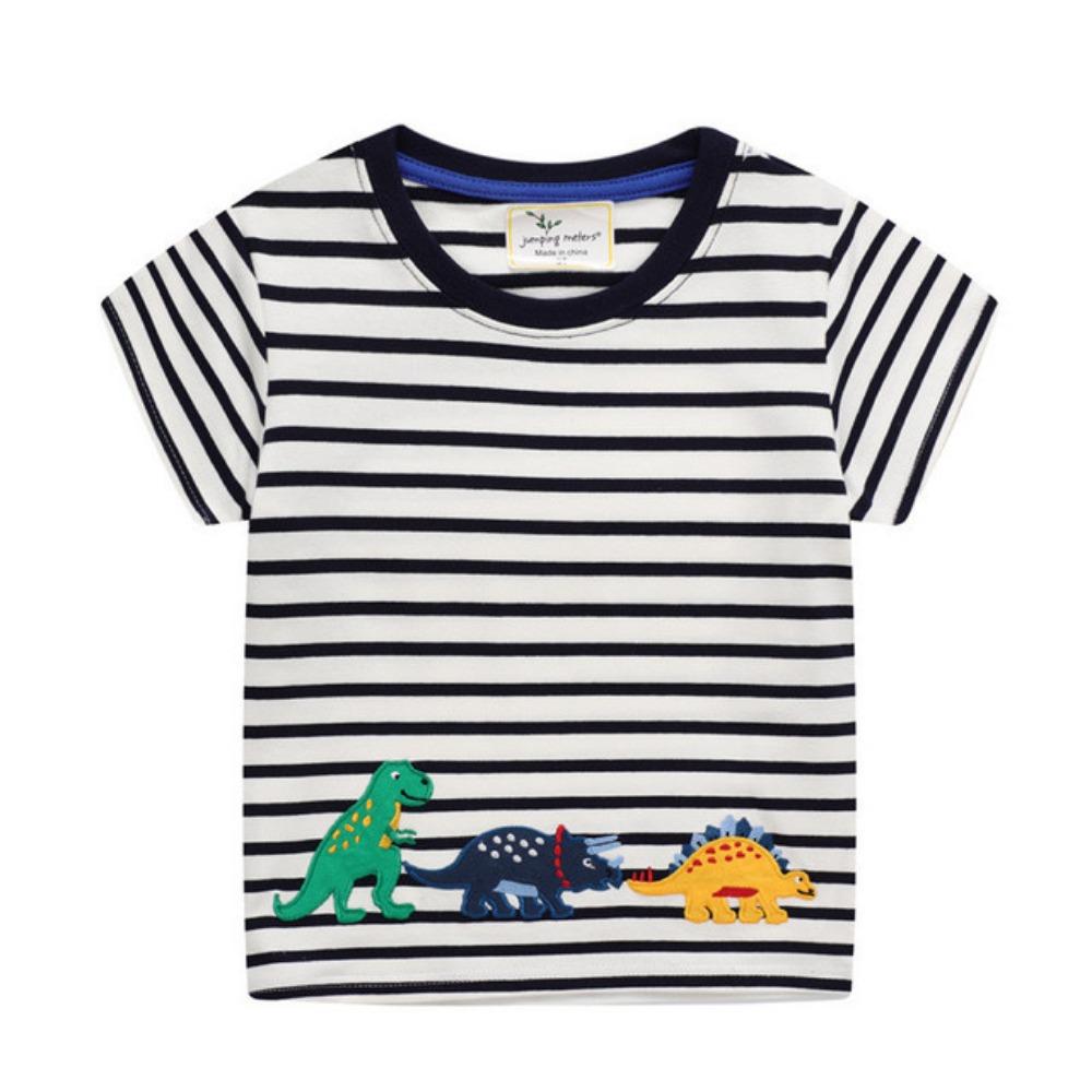 Jumping Meters 2-7T Arrival Striped Summer Boys Girls Tees Animals Cars Embroidery Kids Top Fashion Baby Clothes