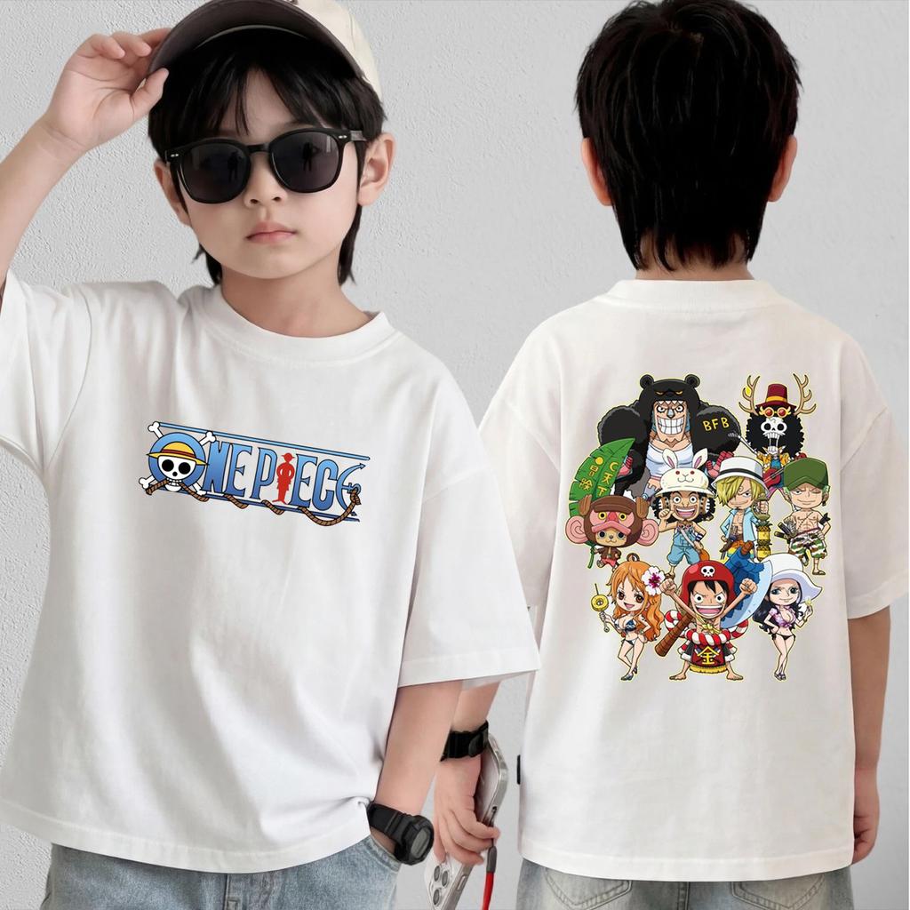 Anime One Piece Cosplay T-Shirt 2026 New Short Sleeve Tops Casual Loose Breathable T-Shirt Kids 3-12Y