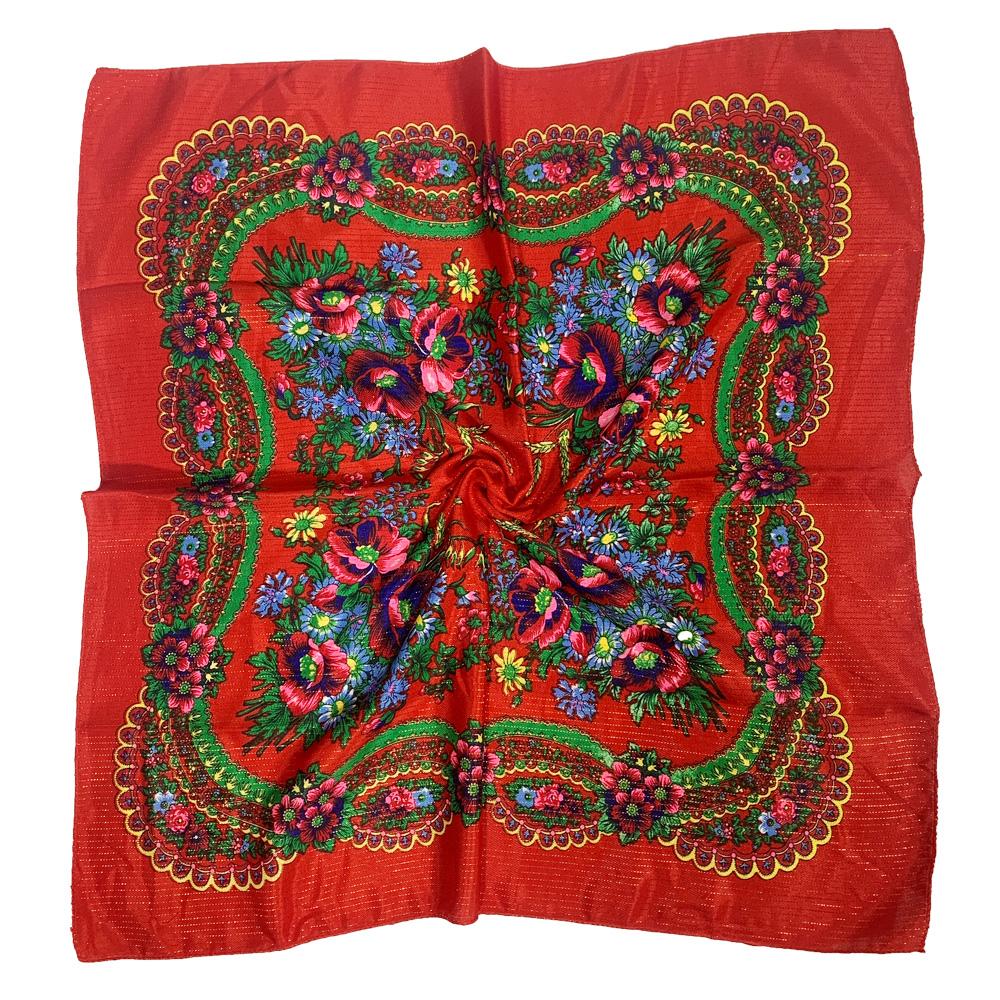 Women Square National Scarf 70*70Cm Russian Retro Floral Print Head Scarves Bandana Foulard Femme Muslim Headwrap Babushka Scarf