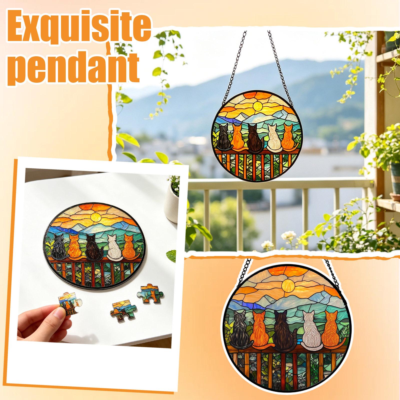 

Stained Glass Window Hanging Puzzle Ornament for Garden Kitchen Sunroom Home Decor with Intricate Design and Lightweight Construction One Size