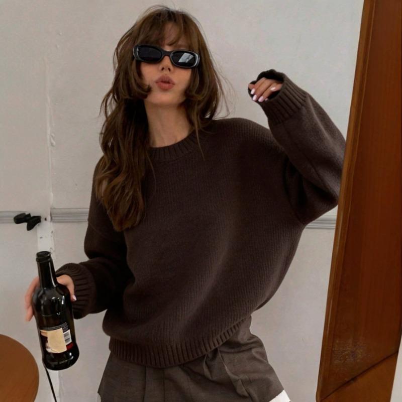 Pull Uni Manches Longues Col Rond Style Décontracté pour Femme