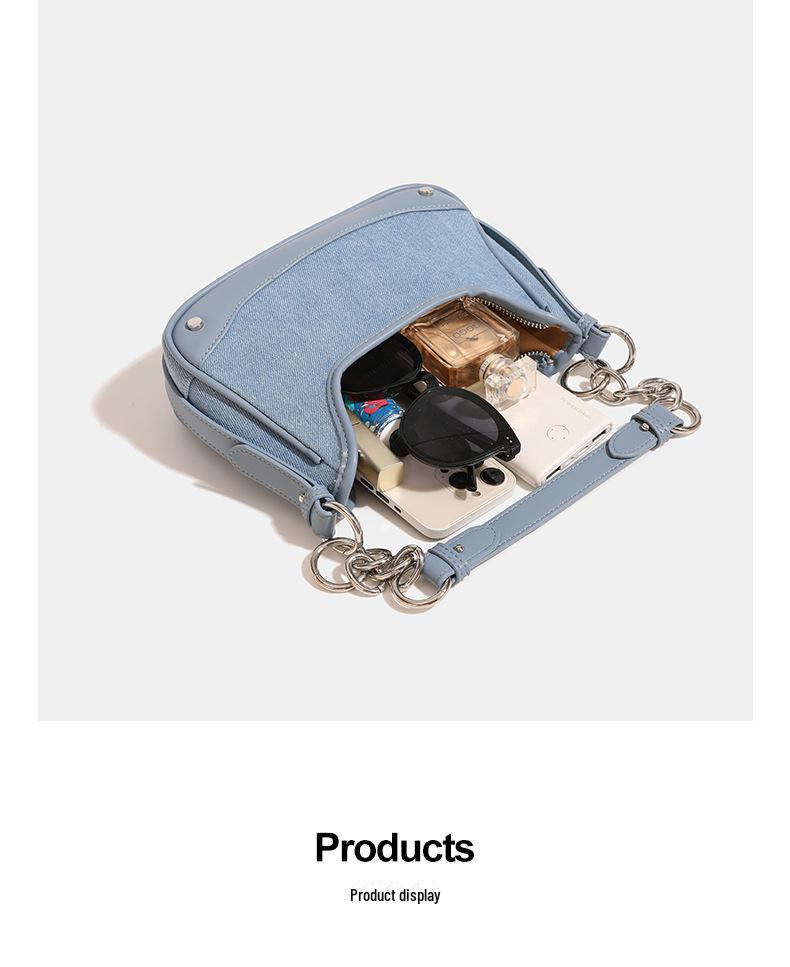 Geantă de umăr magnetică argintie fermecătoare din denim - Stilul fetelor sexy 2024