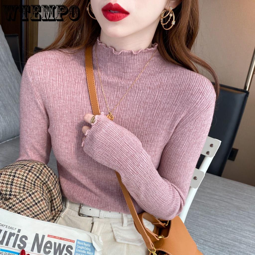 Ruffle Semi-high-neck Sweater for Women's Autumn and Winter Stylish with Base Layer Inside and Out Trendy and Casual Long-sleeved Pullover