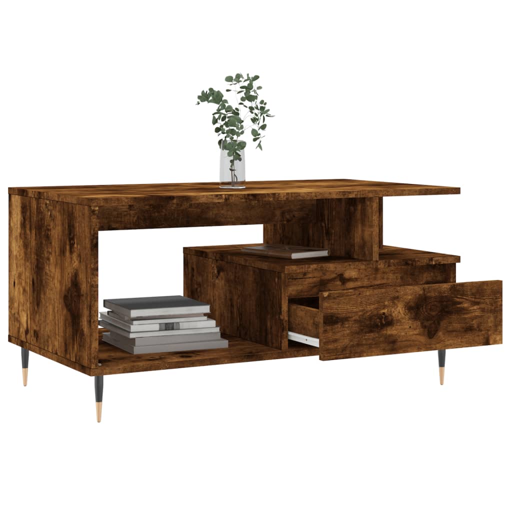 Coffee Table Smoked Oak 90x49x45 cm Wood Based Material