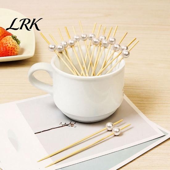 Food-safe Disposable Picks 100PCS Fruit Tags, Pearl Decor Bamboo Sticks, Sharp Tip Tags Luxury Style Skewers, for Cocktails Dessert Cakes Afternoon