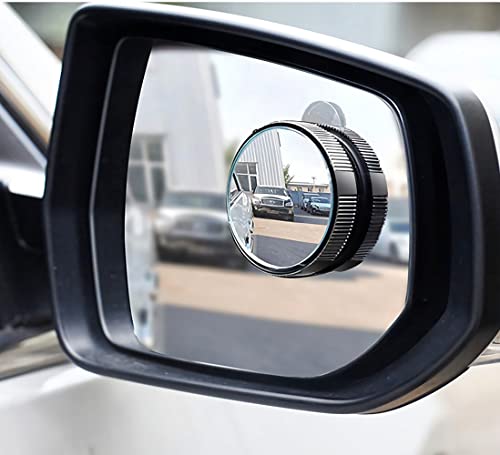 Car Auxiliary Mirror Side Mirror 360 Degree Adjustable Waterproof Anti-Fall Round Blind Spot Mirror Set of 2 (Black)