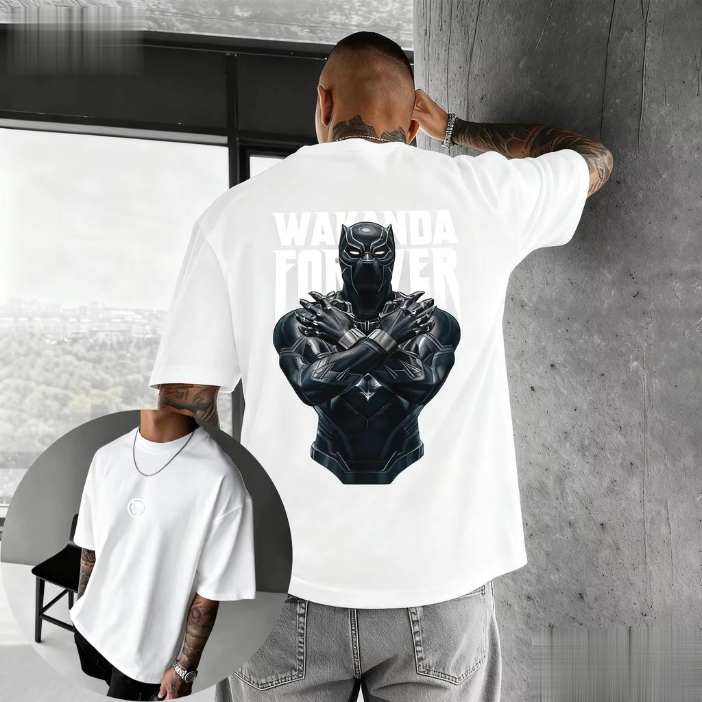 2026 The Mans Multicolor Tshirt with Black Panther Pattern and Striped Background Design Is A Surprising Casual Streetwear