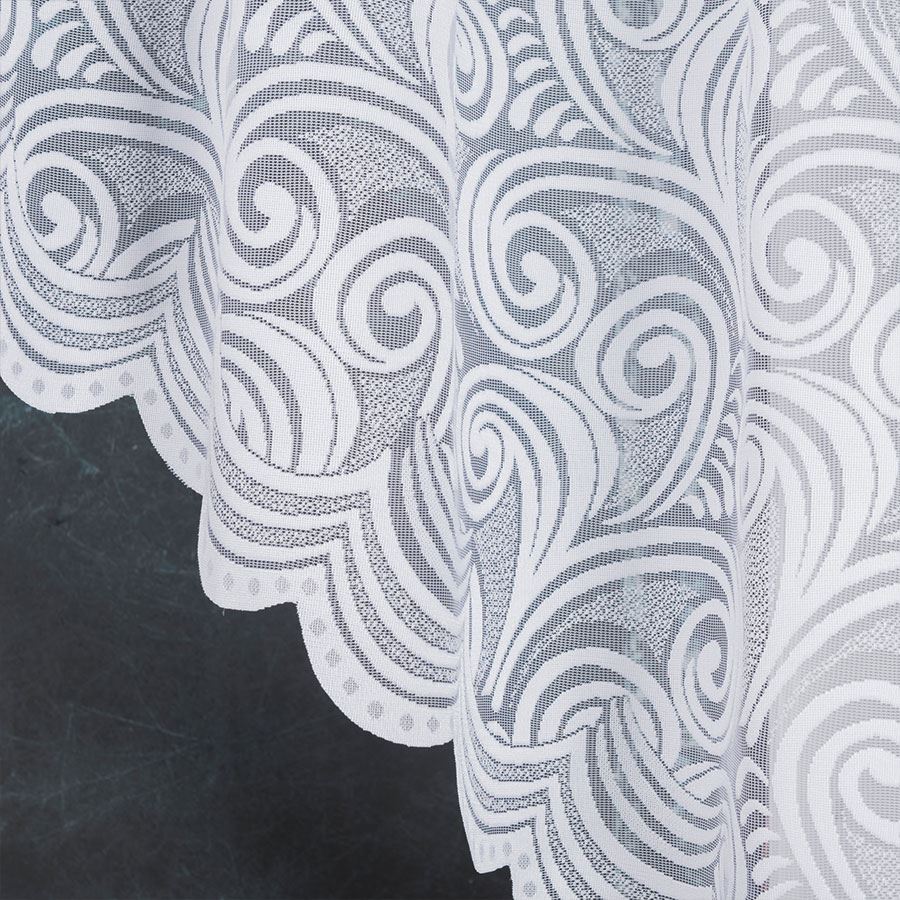 Kinga - Ready-made Jacquard Curtain with Bottom Trim - - White