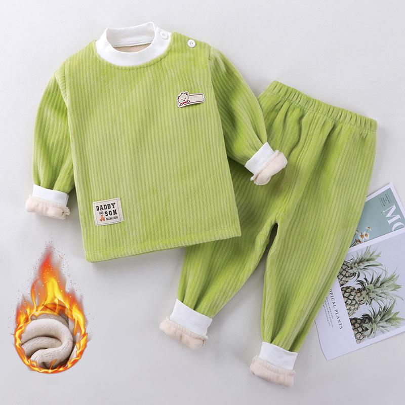 

Осенне-зимняя детская пижама для мальчиков и девочек, однотонная плотная теплая футболка со штанами, повседневная пижама, одежда для сна, комплекты одежды 90cm