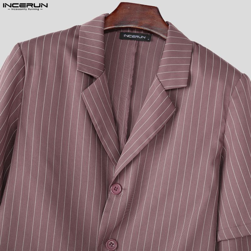 INCERUN Men Sets Layers Long Sleeve Striped Tops and Long Pants Casual Suits