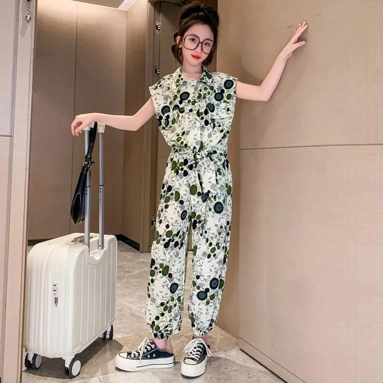 Girls' Children's Clothing Summer Summer Chiffon Suit Western Style Fashion Two-piece Sleeve Big Children