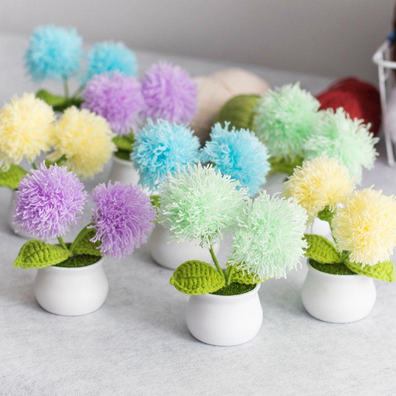 Cute Simulated Flower Potted Plant Crochet Flower Ornament