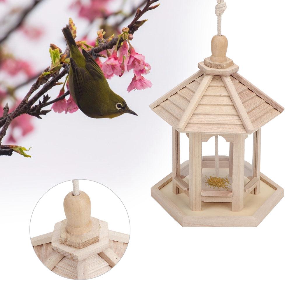 Outdoor Durable Wooden Plastic Hanging Transparent Bird Feeder House Food Case Pet Supplies