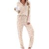 Women's Printed Pajama Set Long Sleeve V-Neck Button-Up Top and Pants with Pockets for Loungewear