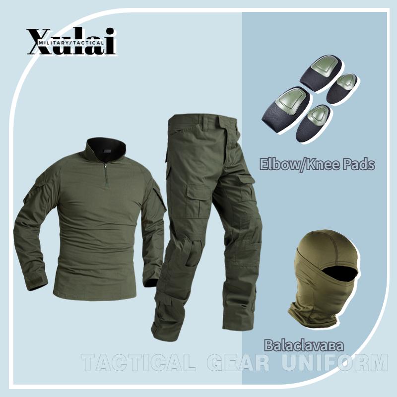 Long Sleeve Combat Shirt Tactical Clothing Men Cargo Pants With Balaclava Knee Pads