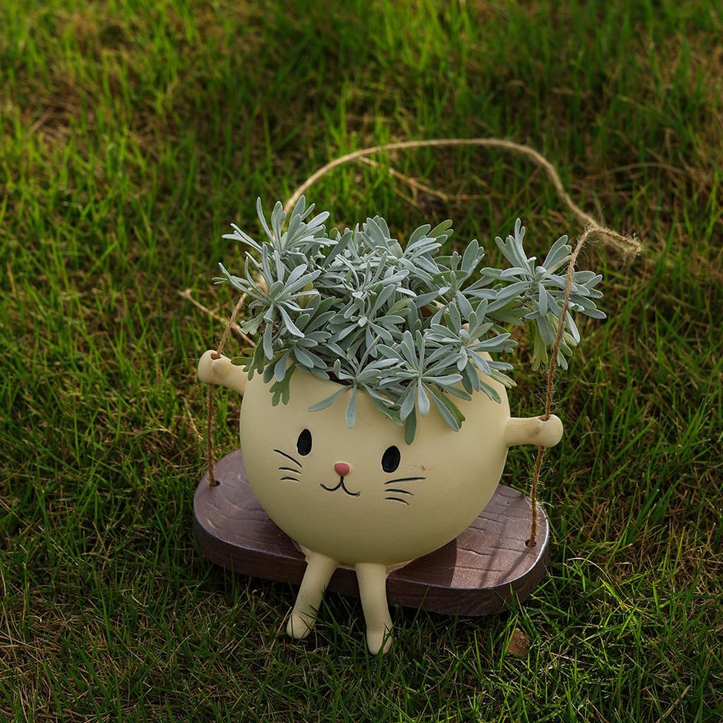 Swing Smile Face Planter Pot Cute Cat Rocking Chair Resin Flowerpots Potted Plant Ornament Home Art Decoration Flowerpot