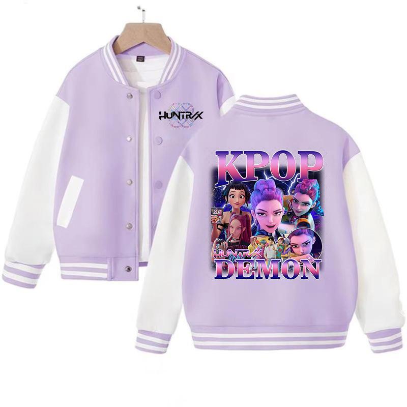 New Casual Jacket, Spring-autumn Jacket Children's Baseball Uniform, K-pop, Devil Hunter Cartoon Print, Cute Girl Sports Shirt