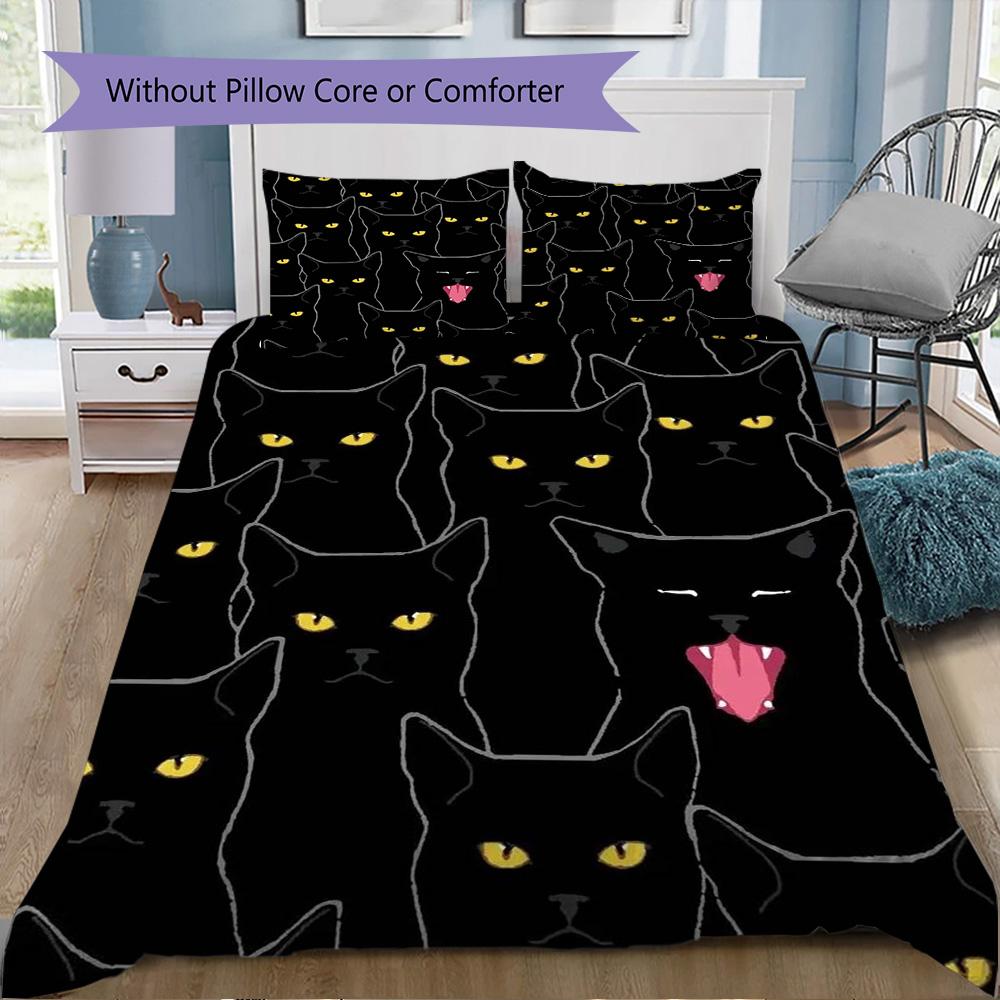 Multiple Small Black Cats Pattern Bedding,Quilt Set Quilt Cover Pillowcase Home Birthday Gift (1*duvet Cover+2*pillowcase,without core)ZSJT0917170