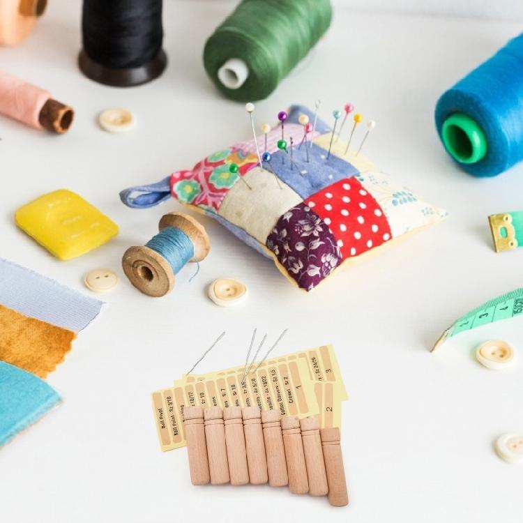 8Pcs Wooden Needle Storage Tubes with Labels for Sewing Pins Knitting Needles