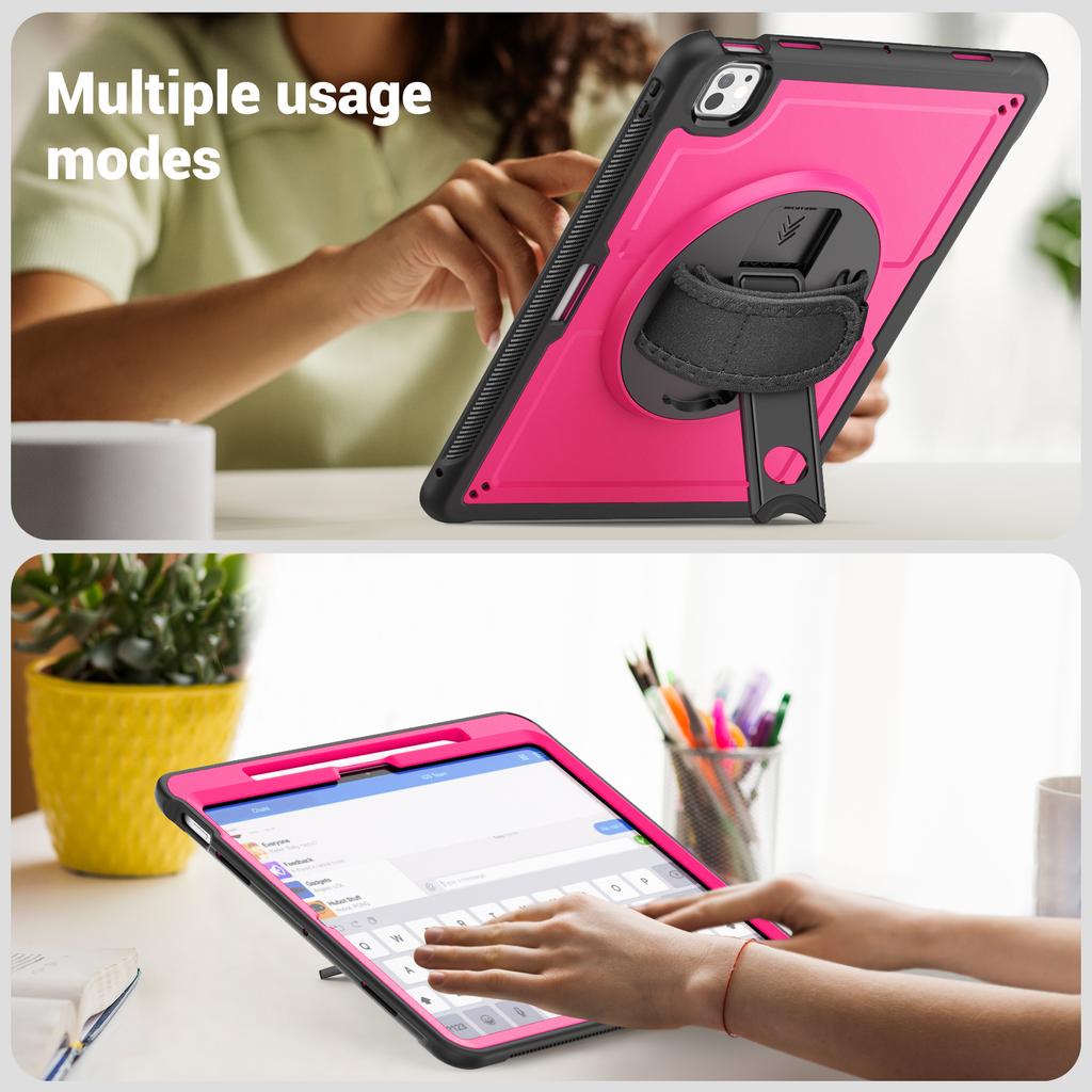 For iPad Pro 13 (2025)/13 (2024) Case Kickstand PC TPE Tablet Cover with Hand Strap