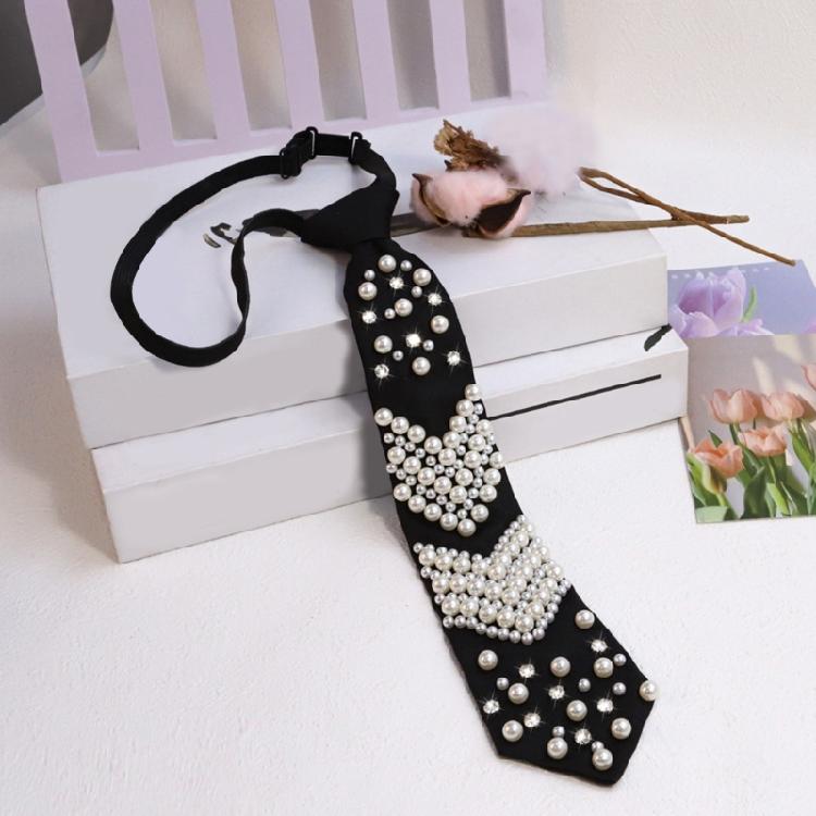 Friendly Polyester Necktie Imitation Pearls Detailing Business Meeting Accessory Comfortable Wear for Costume Parties
