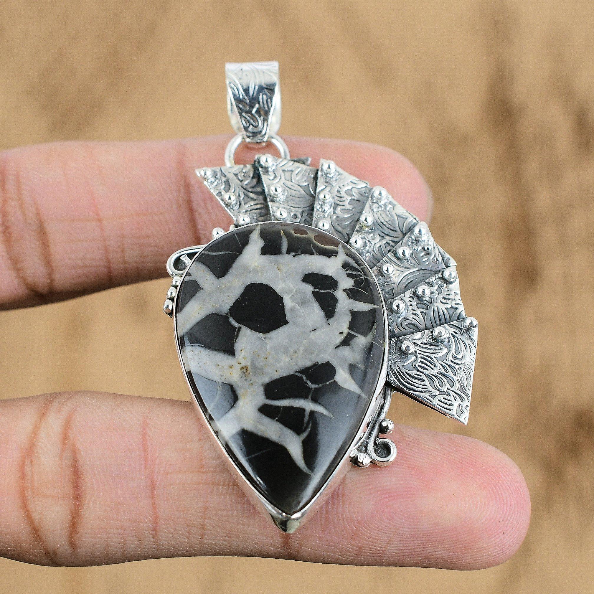 

Natural Moroccan Mud Crack Fossil Gemstone Pendant 925 Sterling Silver Jewelry