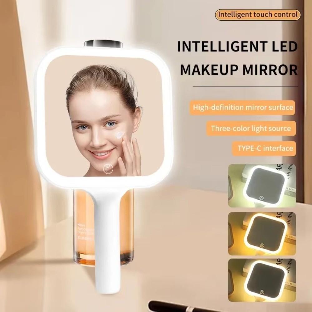3 Color Light LED Smart Makeup Mirror Touch Screen Adjustable Brightness Dimmable Lights Makeup Mirror Handheld Portable