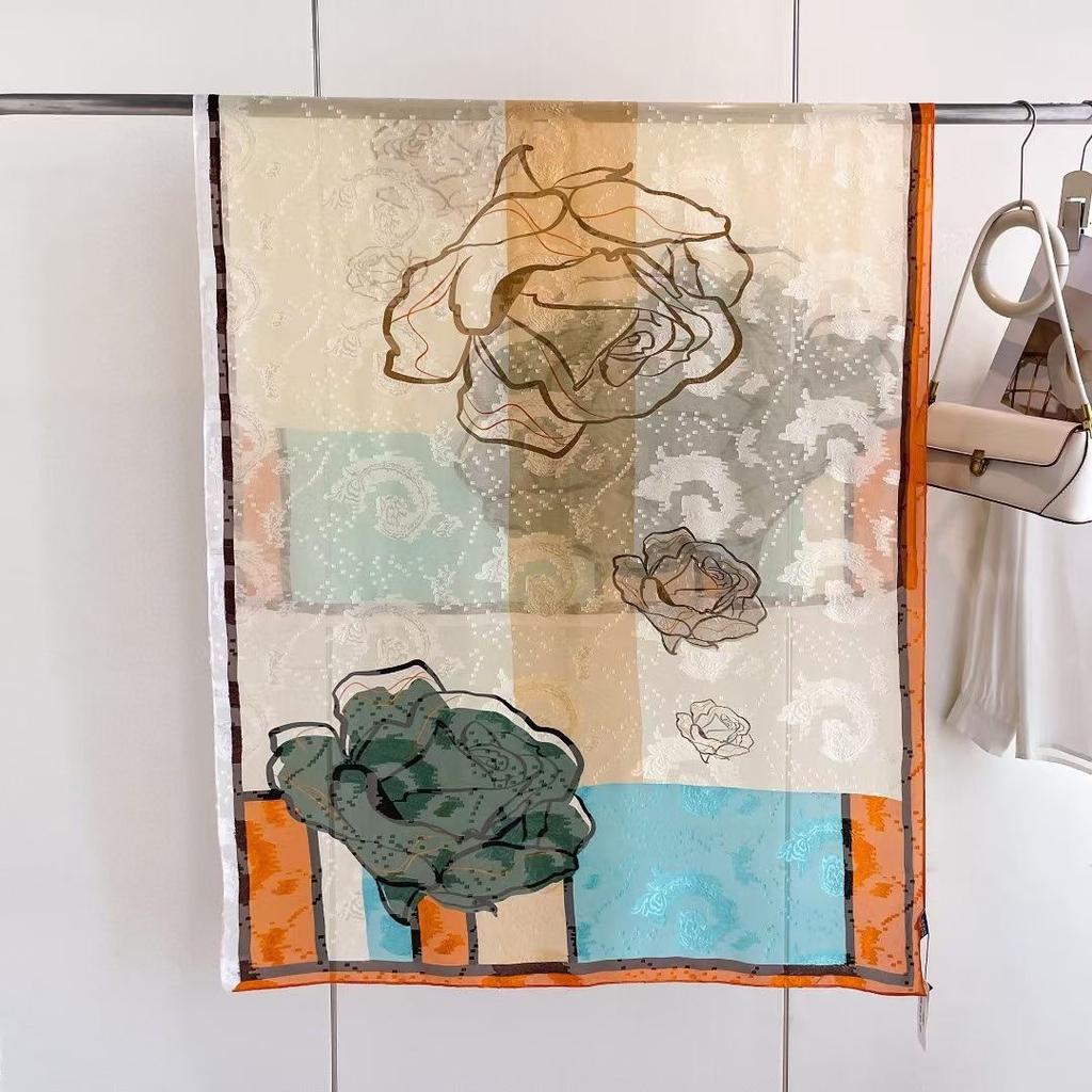 New Style  Thin Chinese Style Jacquard High-end  Versatile Double-sided High-end Silk Scarf