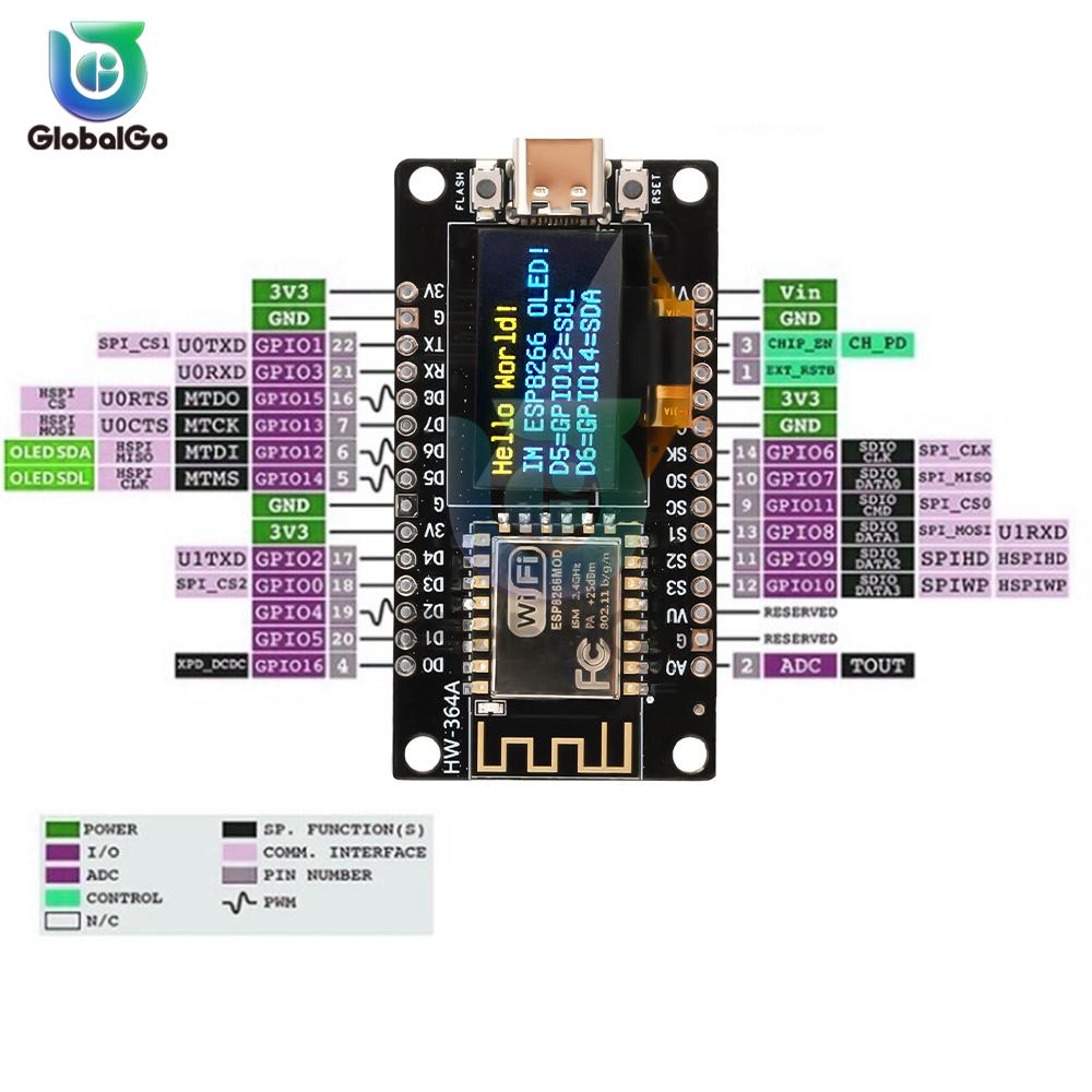 ESP8266 NodeMCU Development Board 0.96 Inch OLED Display,CH-340,ESP-12E WiFi Module,Micro USB for Arduino/Micropython ESP8266