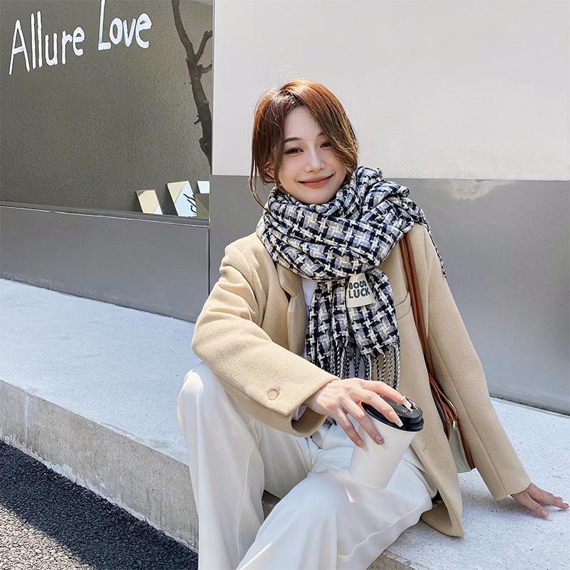 

Двусторонний клетчатый шарф, женский высококачественный корейский осенне-зимний новый студенческий утолщенный шарф из дикого кашемира с имитацией кашемира, шаль 70x200cm