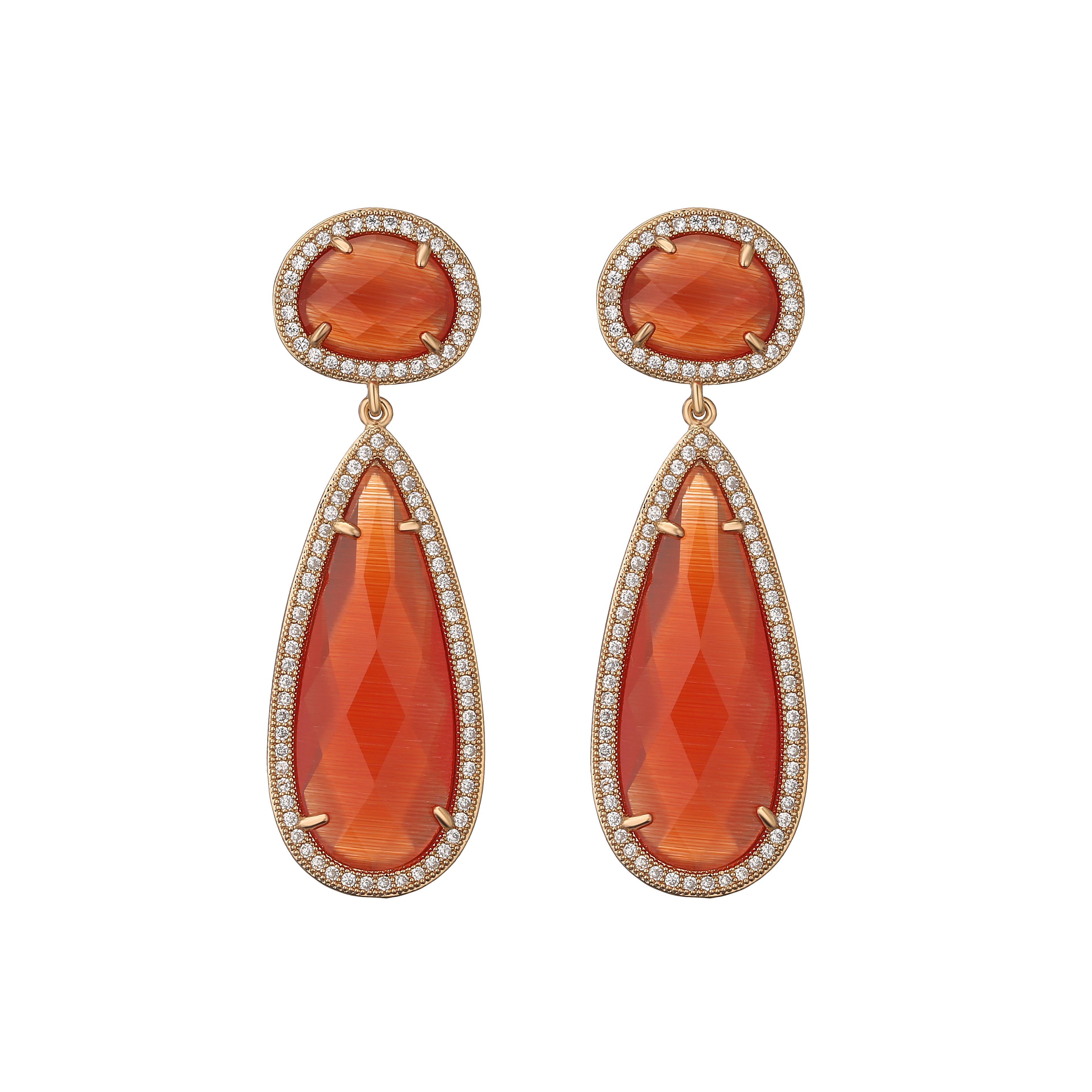 

HECHENG, Transparent Stone Dangle Earrings for Women Trendy Charm Geometric CZ Statement Drop Earrings Bohemia Zircon красный