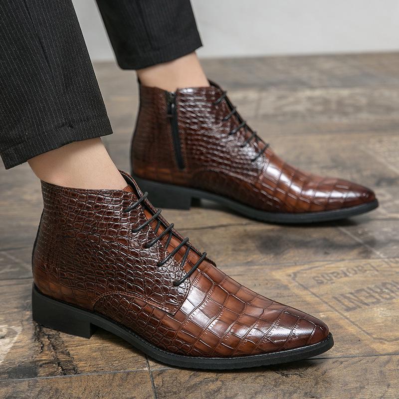 Crocodile Pattern Plus Size Men's Leather High-Top Fashion Formal Boots