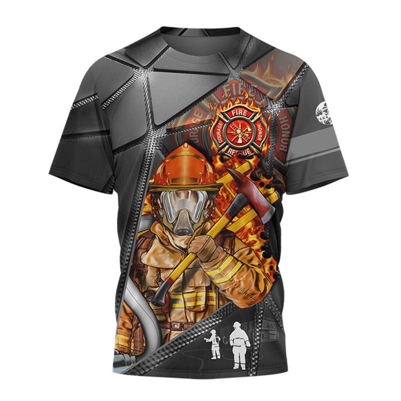 Pattern Men's T-shirtFirefighter Graphic 3D Print Oversize O-neck Tees Fashion  Casual Breathable Short Sleeve Top