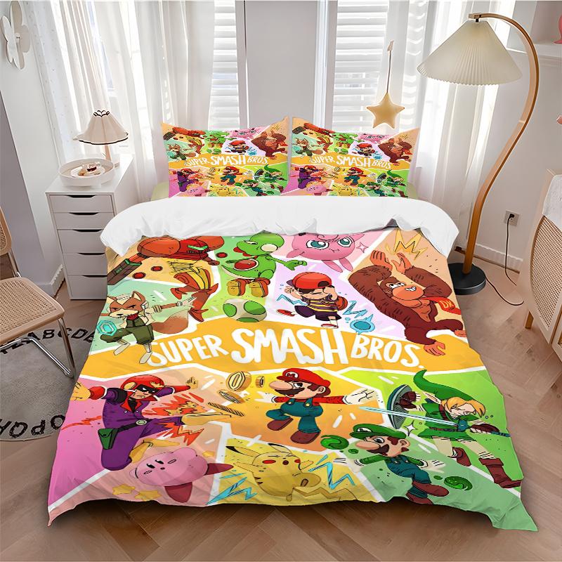 3pcs Super Smash Bros. Characters Print Cover Set Ultra Soft, Breathable, and Comfortable Bedding with Stylish Design for Bedroom and Guest Room