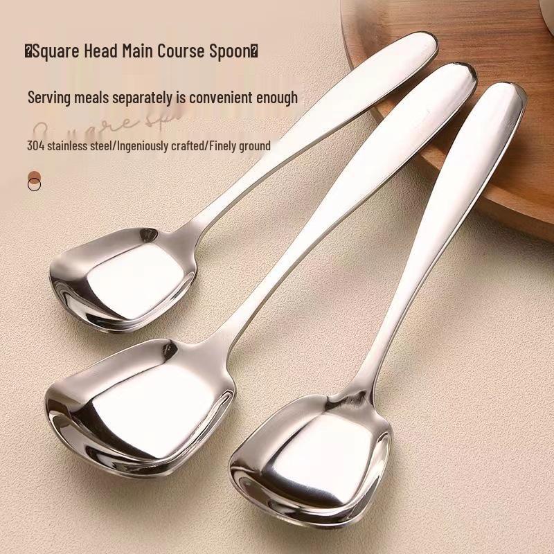 304 Stainless Steel Long Handle Square Head Spoon for Rice, Watermelon, Mixing, and Serving.