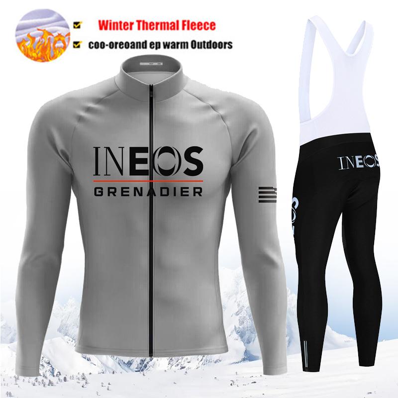 INEOS Team Winter Cycling Jersey Set Thermal Fleece Men Cycling Long Sleeve Bicicleta Set MTB Road Bike Clothing Suit Bib Pants