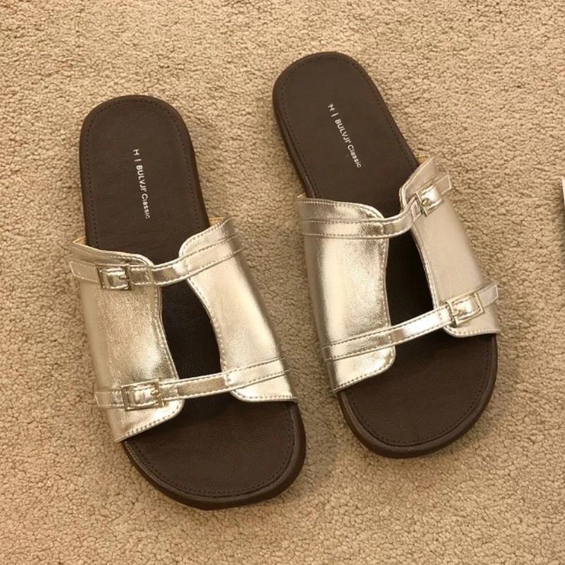 Fashion Women Flats Slippers Elegant Sandals Woman Shoes Summer New Trend 2025 Walking Soft Flip Flops Designer Open Toe Slides