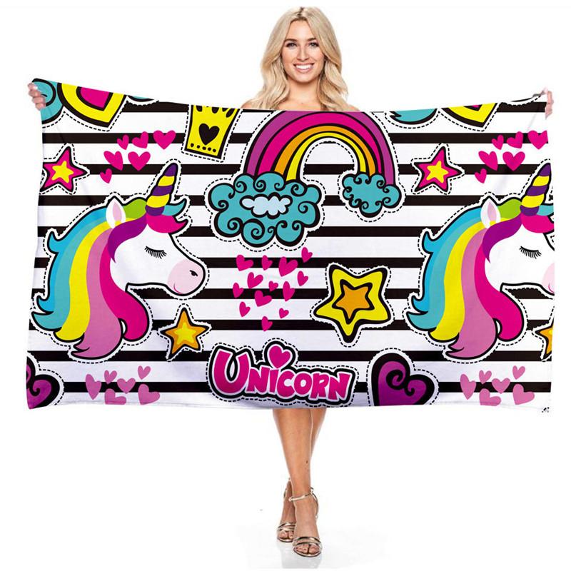 Cartoon Rainbow Color Unicorn Series Beach Towel 3D Digital Printing Outdoor Portable Bath Towel Quick-drying Cute Girls Towels