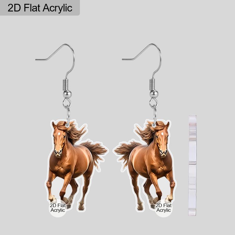 2D Cartoon Western Cowboy Running Horse Pattern Ear Jewelry Dangle Earring Daily Outfits Party Accessories Perfect Gift for Family/ Friends