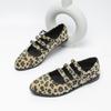 Large size women's shoes round head shallow mouth thick sole non-slip horse hair leopard print single shoes three characters with Mary Jane shoes