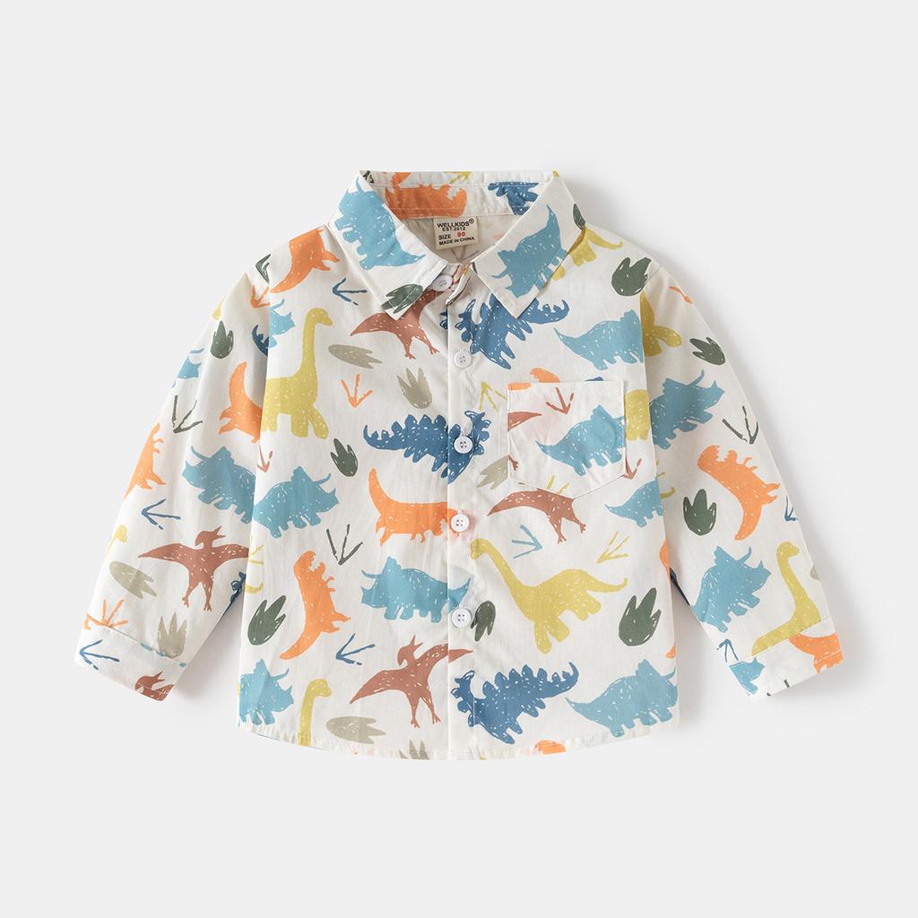 Boys Cotton Shirt 2025 Spring and Autumn New Children's Cute Printed Shirt Children's Long-sleeved Top Tide
