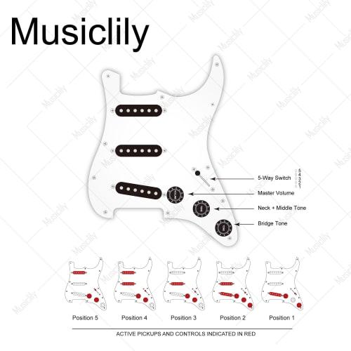 Musiclily Pro Strat Guitar Pre-Wired Kit for Imported Strat SSS Electric Guitars, 5-Way Switch and 250k Potentiometers, 2A1B Curve, Metric