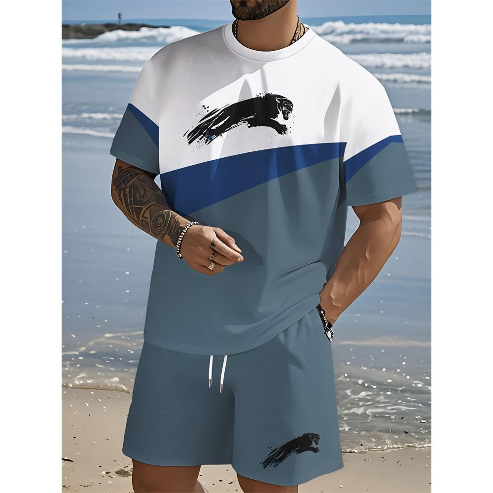 New Summer Plus Size Men's Two-piece Letter Print Pattern Fashion Short-sleeved Suit Street Men Loose Comfortable Shorts