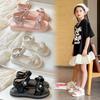 Girls Beach Shoes Sweet Elegant Kids Princess Shoes Cute Flowers 2025 Summer New Girls Sandals Open Toes Non-slip Soft Sole