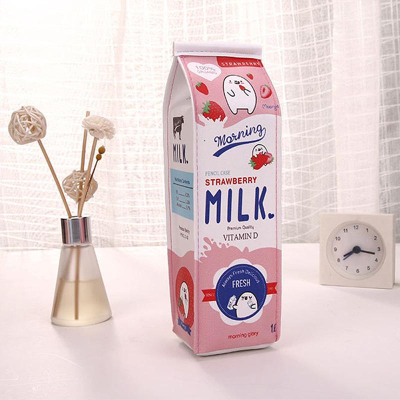Cartoon Milk Cardboard Shape Pen Bag Przenośna, duża pojemność, wielofunkcyjna, zapinana na zamek papeteria