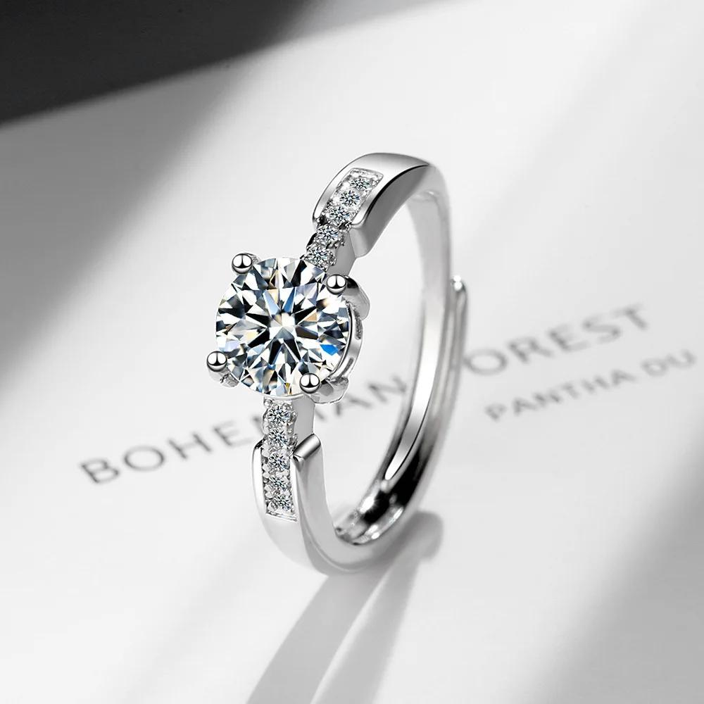 Pure Silver Color Rings for Women 4-claw Cz Dating Party Daily-Life Square Simple  Sterling Ring Fine  Bijoux Gifts