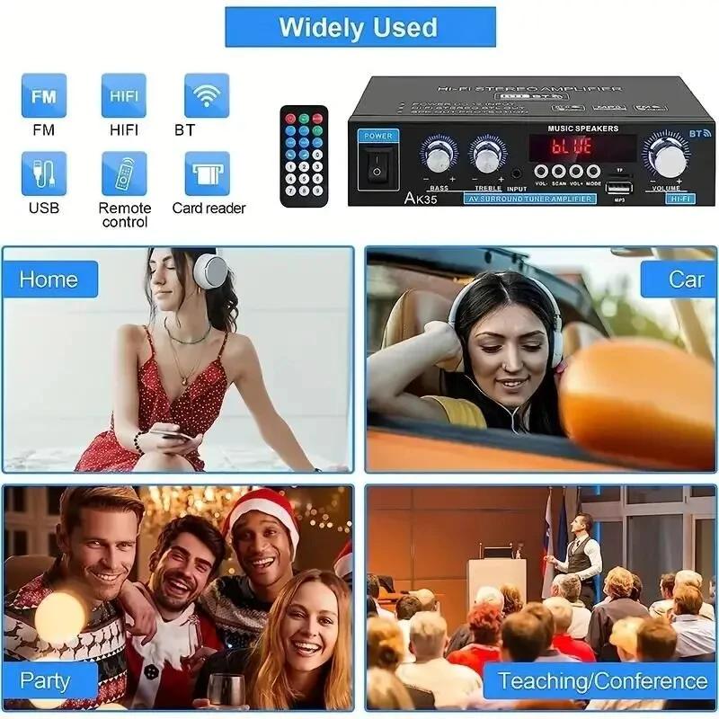 AK35 800W Bluetooth Amplifier 2 Channel Stereo HiFi Digital Display Multifunctional Music Amplifier For Car Classroom Home Audio