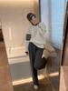 Women's Four-Bar Knit Sweatshirt: Casual Round Neck Pullover for Couples, Trendy Autumn Outerwear