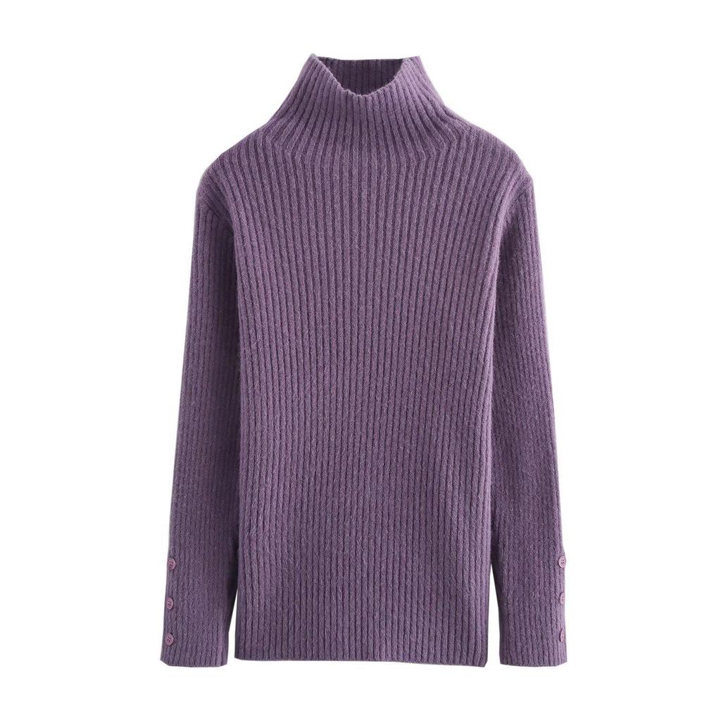 2024 Fall Women's Multi-Color Ribbed High Neck Pullover Sweater