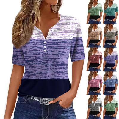 Women's T Shirt Tee Print Button Short Sleeve Daily Weekend Fashion Basic V- Neck Regular Top